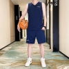 亚当彼得运动套装男夏季篮球服套装男士运动速干套装夏天运动无袖套装运动背心团体服比赛队服球衣 支持定制 藏蓝色 L 建议体重110-125斤